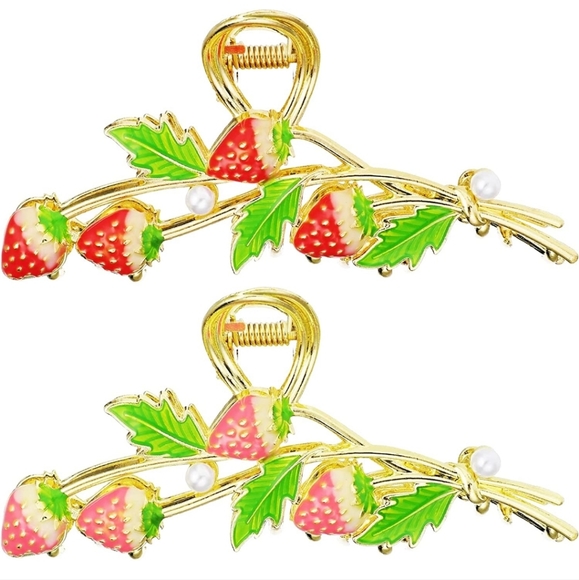 Strawberry enamel 3D hairclip red pink gold choose one color New 4" Big - Picture 5 of 9